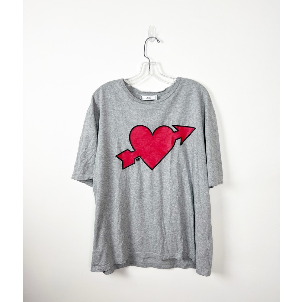Ami Gray T-Shirt with Red Heart Design